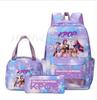KPOP Nylon 3 Piece Set School Backpack for Students with Cartoon Print Air Cushion Design