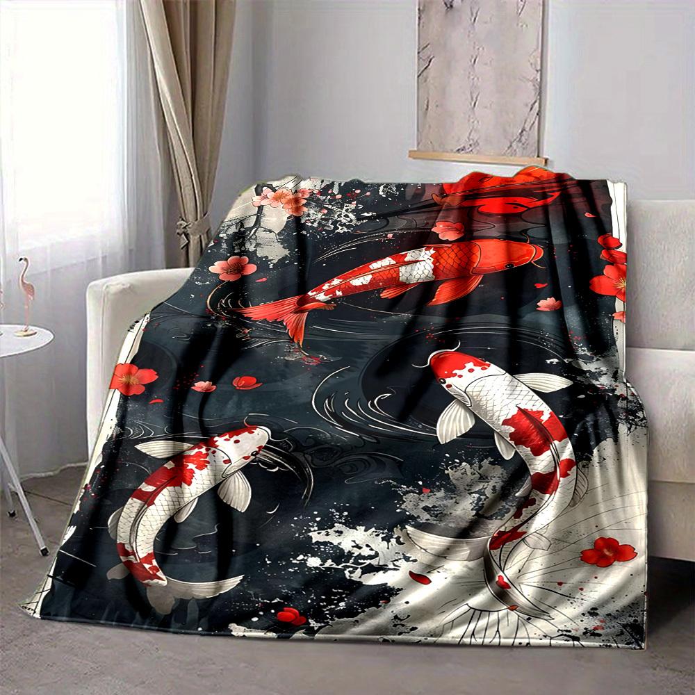 1PC Koi Fish Pond Blanket, Throw For Sofa, Bed, Travel, Camping, Livingroom, And Bed, Printing Blanket With Soft And Warm Fabric yy250918197