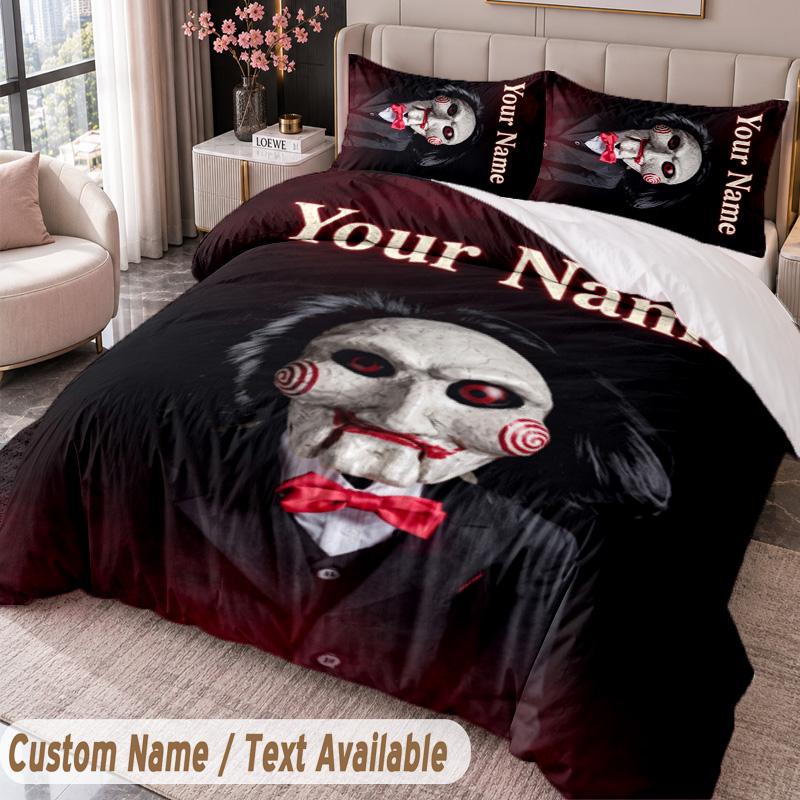 Custom Name Text 3Pcs Bedding Set Saw Billy the Puppet Duvet Cover And Two Pillowcases