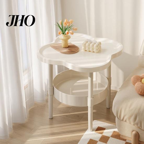 2-Tier Coffee Table Flower Shaped Side with Open Storage Shelf Multifunctional Sofa Nightstands Living Room Bedroom Office Couch Bedside Decorative
