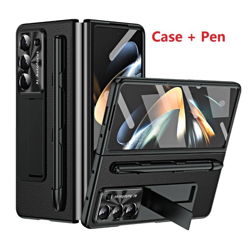 Leather for Samsung Galaxy Fold 6 5 4 3 Case Slim Hard Stand Protective Film Cover Stand Mental Holder Shockproof Luxury