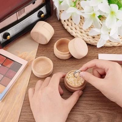 New Natural Wood Wooden Box Round Shape Mini Jewelry Storage Box Storage Container
