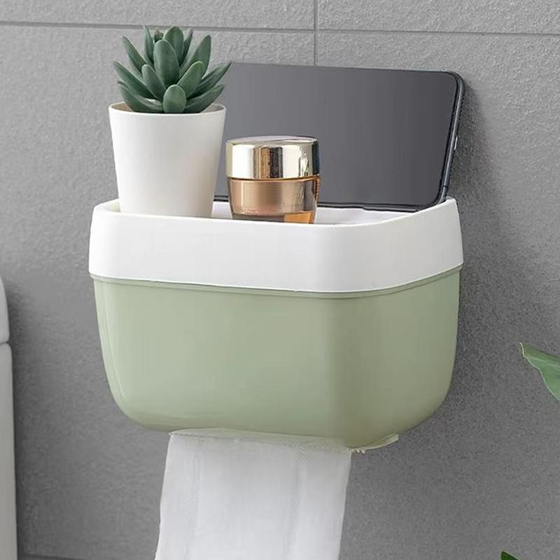 Space-Saving Wall-Mounted Toilet Paper Holder With Tissue Dispenser & Storage-Easy Adhesive Installation Creative Roll Paper Bo