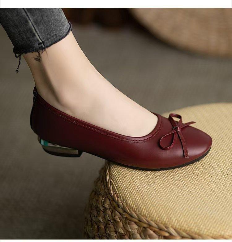 Square head thick heel single shoes medium heel soft leather grandma shoes comfortable soft sole shallow mouth cm shoes