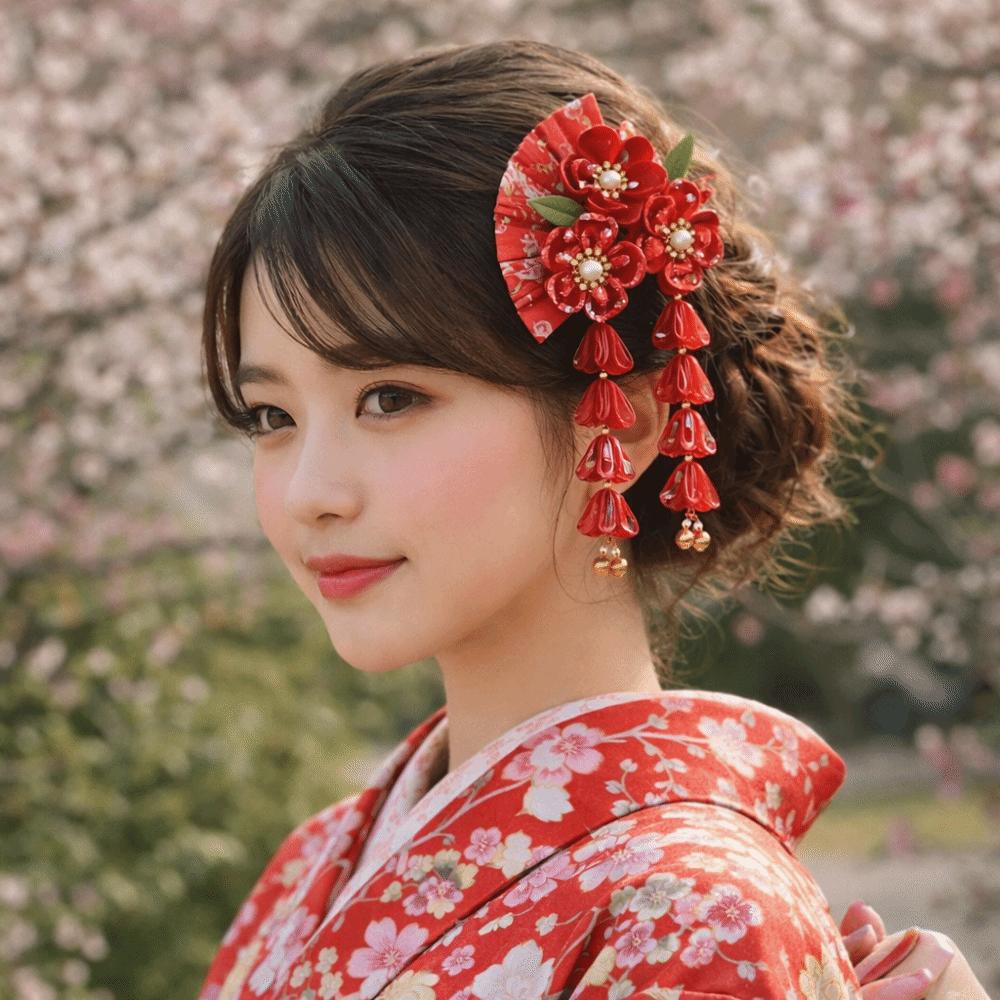 Sakura Tassel Fan Hairpin Tassels Kimono Hair Clip All-match Japanese Kimono Headwear  Girls