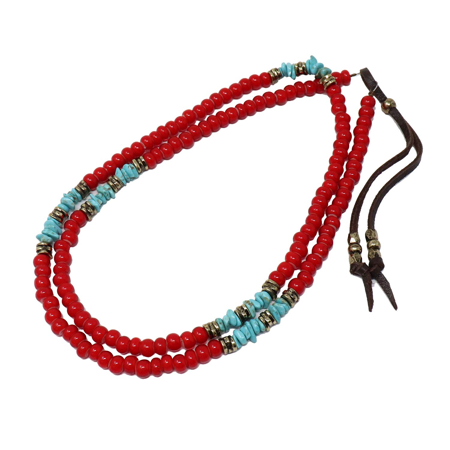 

6mm White Hearts Bead Necklace Native American Jewelry H.N.Z Men s whnk-002a (RED)