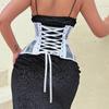 Waist Lace and Floral Trainer Women Corset Cincher Body Shaper Girdle Trimmer with Plastic Bones Extender Waist Decors