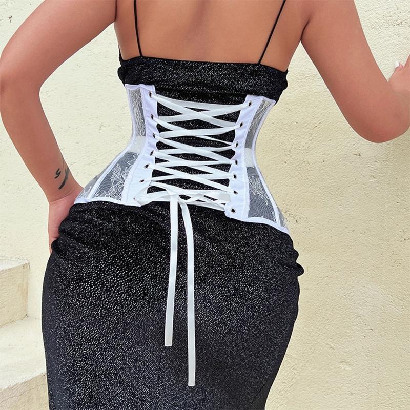 Waist Lace and Floral Trainer Women Corset Cincher Body Shaper Girdle Trimmer with Plastic Bones Extender Waist Decors