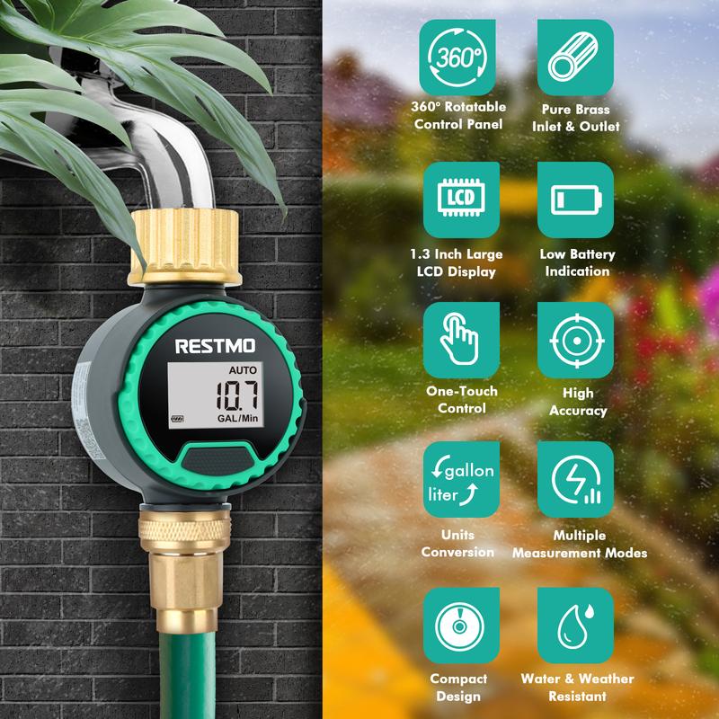 High Accuracy Digital Water Flow Meter Measure Water Consumption and Flow Rate for Outdoor Garden Watering/RV Water Tank Filling