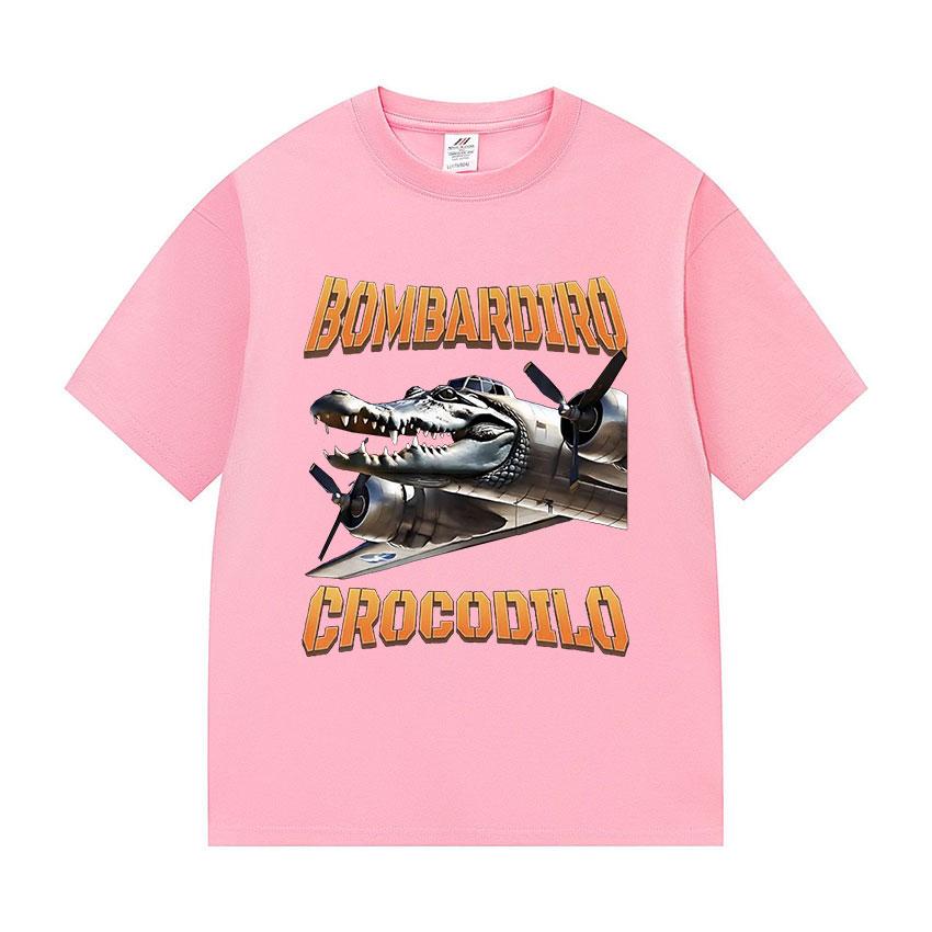Bombardino Crocodile Funny Meme Plane Bomber print TShirt Men fashion O-Neck short sleeve t shirt Unisex summer pure cotton Tees