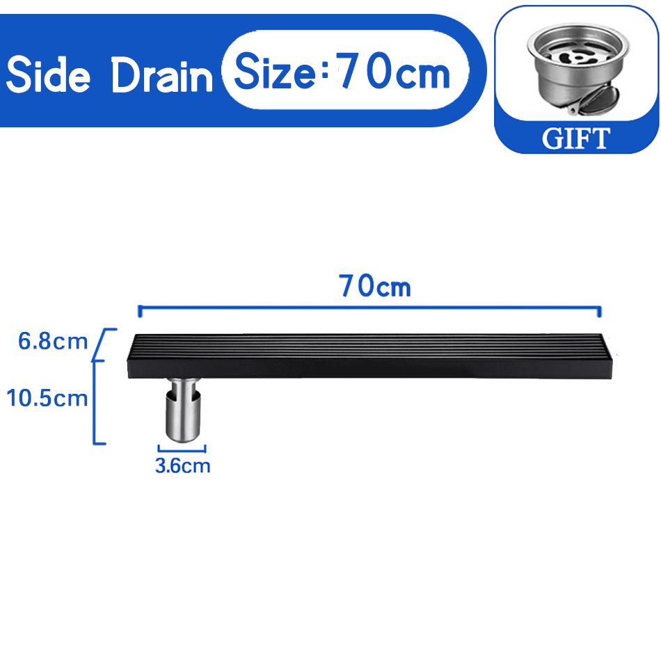 Stripe Floor Drain Black 304 Stainless Steel Solid  Bathroom Shower Long Linear Water Drainage Side Floor Drains Cover 60-100cm