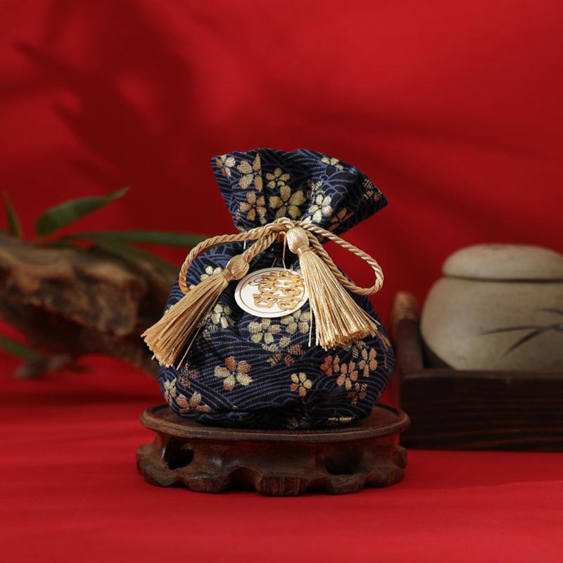 Drawstring Bag Cloth Chinese Wedding Favor Candy Bag 10*13.5cm Red Gift Pouch For Wedding Reception Guest Souvenir Bridal Shower