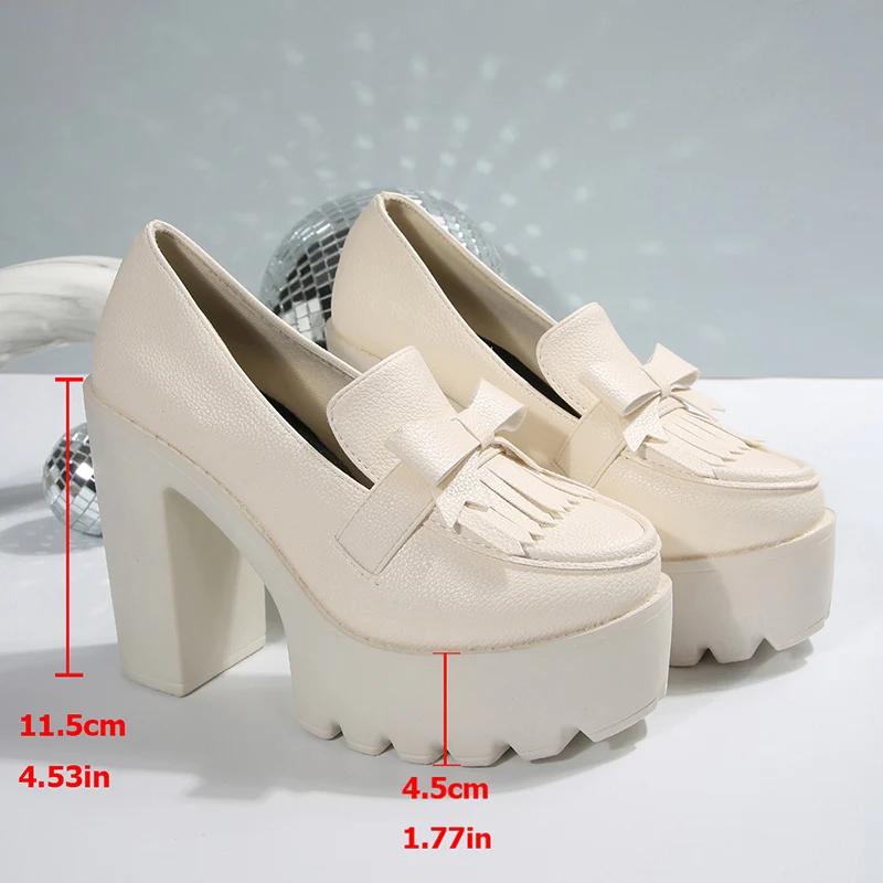 Chunky High Heel Pumps Women Gold Silver Gothic Platform Loafers Woman Fashion Tassels Thick Heeled Party Shoes