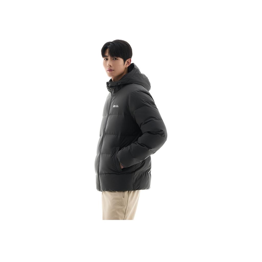Anta Série Entraînement Veste Puffer Chaude Courte à Capuche Résistante à l'Eau Vestes Unisexe Marron Foncé Gris 952447921-5