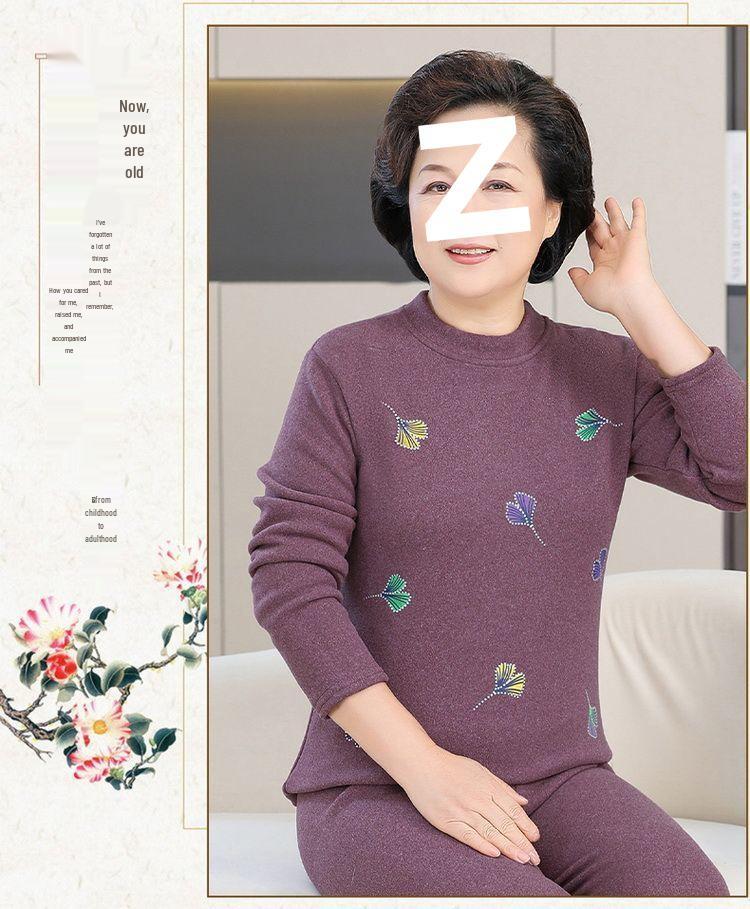 Women's Thermal Set for Elderly: Winter Two-Piece, Warm Velvet-Enhanced Underwear, Thickened Autumn Pants & Top.