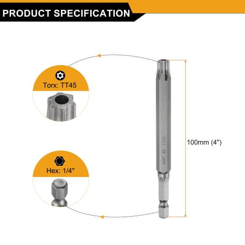 uxcell Torx Bit TT45 Driver Bit, 1 Bit, Magnetic, Hex Shank, Hollow Torx Head, Single Head, 100mm Length, S2 Steel, for Electrical Construction, DIY,