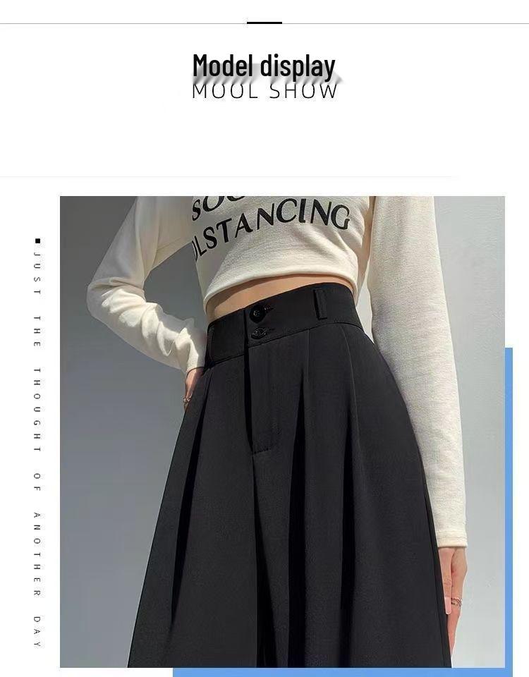 Summer High-Waisted Pleated Ice Silk Straight-Leg Tummy Control Pants - Women's Quick-Drying Fashion Suit Pants