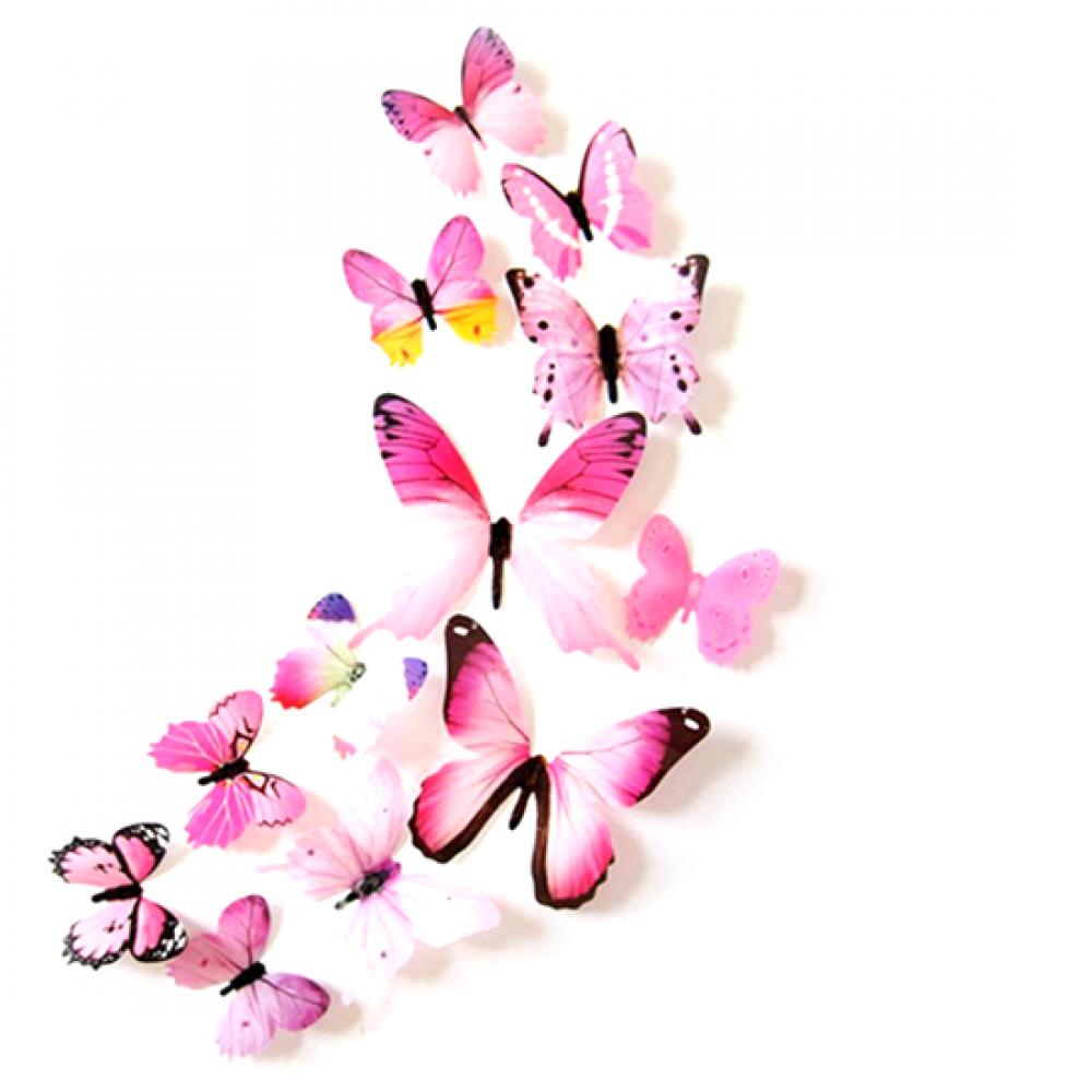 12Pcs Magnetic Sticker 3D PVC Butterflies Cute DIY Butterfly Art Decal Home Decor Wall Mural Sticker Magnet розовый