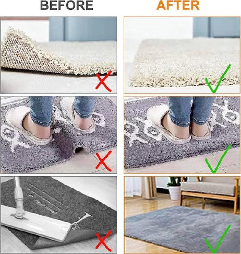16/8pcs Black White Carpet Anti Slip Stickers Rug Grip Pads Washable Reusable Carpet Fixing Tape