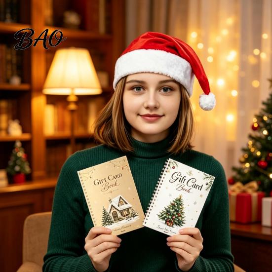 Gift Card Storage Organizer Christmas Book, 8x6 Inch Spiral Bound Holiday Keepsake Booklet, Keeper Merry Greeting Album for Xmas Party Supplies