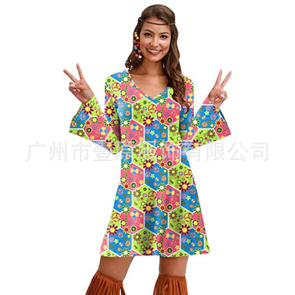 70s Hippie Halloween Printed Women's Dress