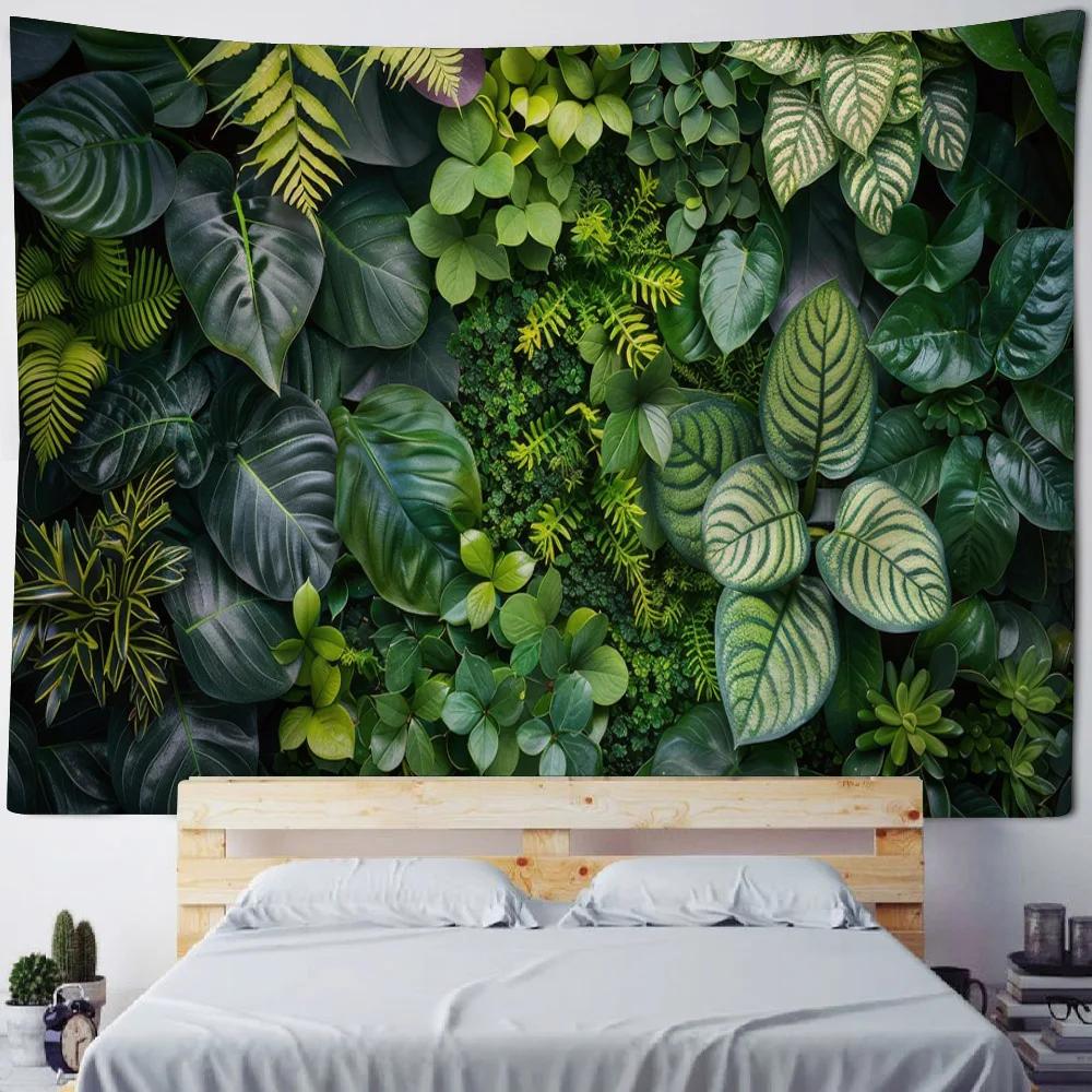 Tropical green plant leaf wall tapestry - made of polyester material, perfect for decorating living room and bedroom walls