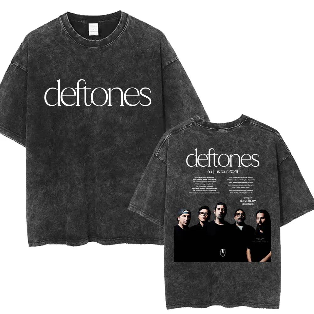 Washed Deftones Dark Aesthetic Themed TShirt (Distressed Skull Art  WhiteBlack Contrast  DoubleSided Band Logo Design S