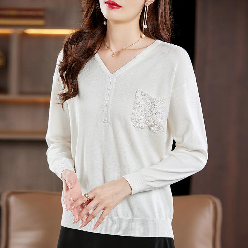 

Весенне-осенний новый модный вязаный свитер с V-образным вырезом, женский свободный и облегающий свитер, теплая базовая рубашка, топ для мамы M