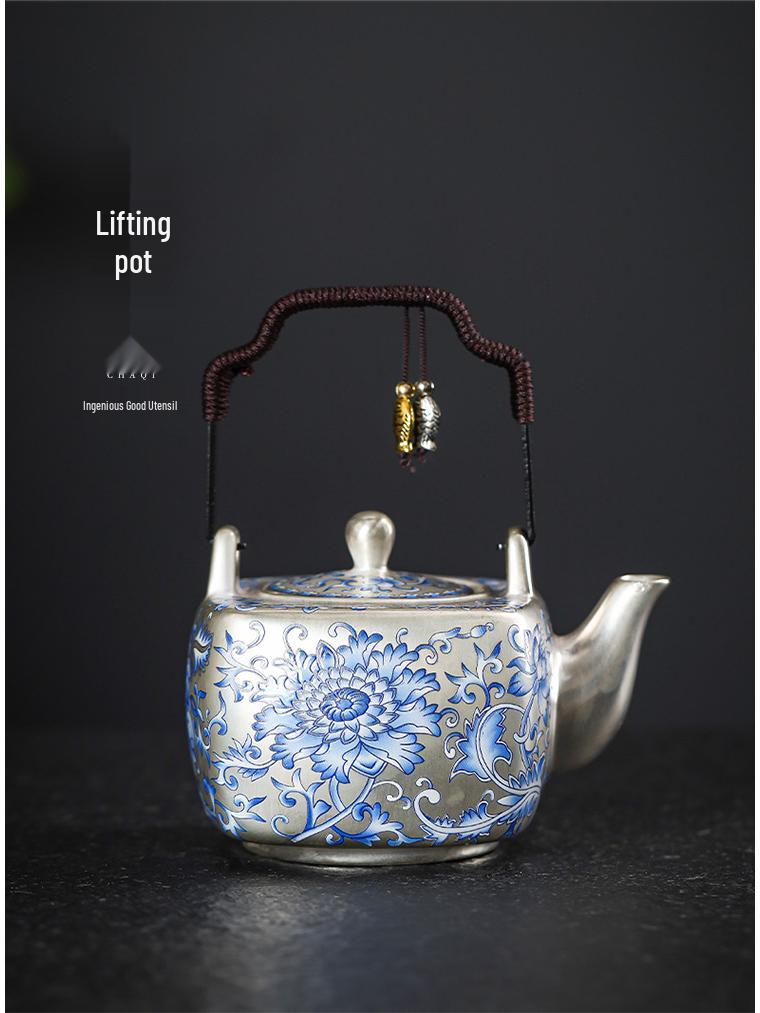 Antique Silver-Gilded Porcelain Teapot Set: Perfect Gift for Leaders, Housewarmings, Business Occasions, Souvenirs, and High-End Ceramics Lovers.