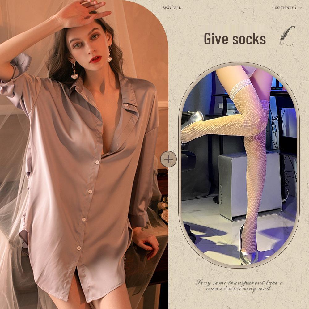 Übergröße Spitze Mesh Boyfriend Hemd - Sexy Dessous Loungewear für Frauen