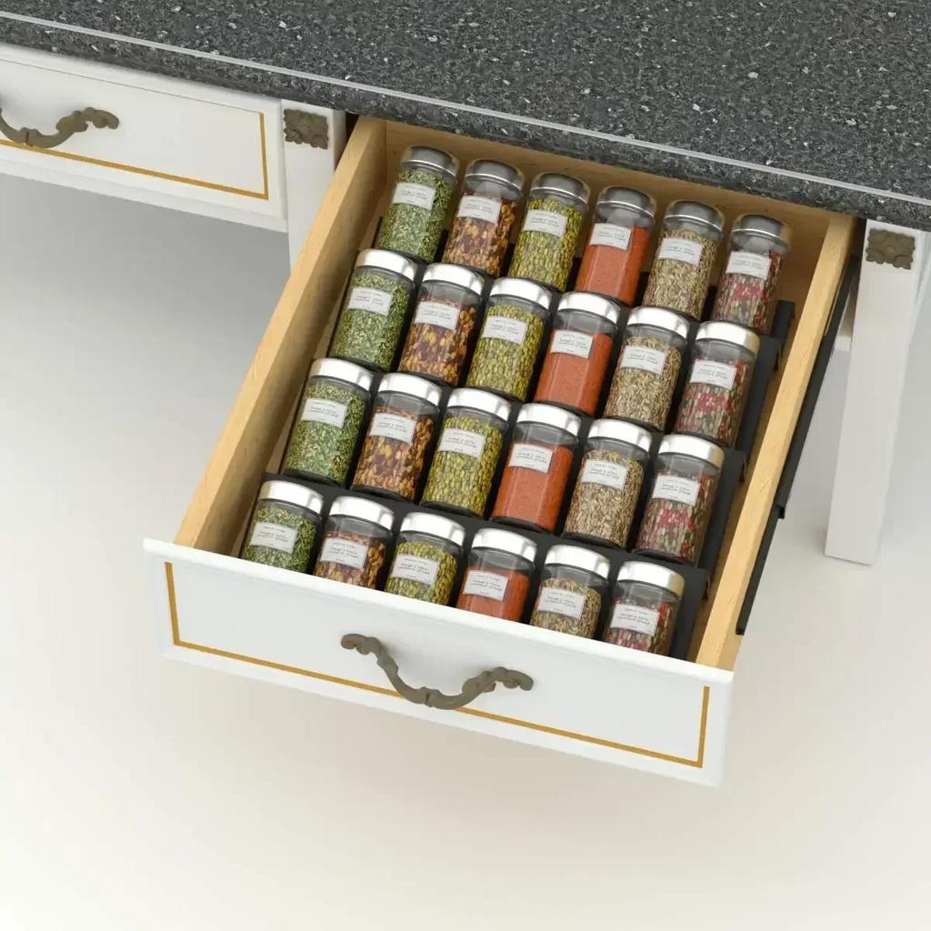 Acrylic 4 Tier Spice Drawer Organizer Rack Seasoning Jars Drawer Insert Storage Tray Expandable Kitchen Cabinets Organizer Rack