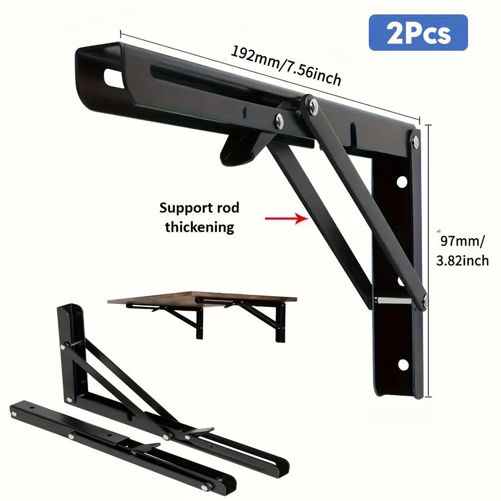 2 Pack Iron Folding Shelf Brackets Heavy-Duty Wall Mounted Support Hinges with Triangular Design Triangle Support Brackets Collapsible Shelves Bracket