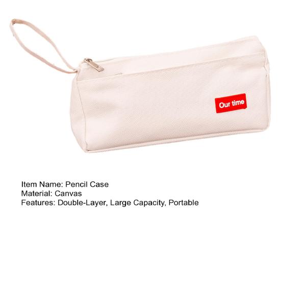 Canvas Pencil Case for Students Large Capacity Double-Layer Pen Bag Waterproof Portable Stationery Organizer for School Office