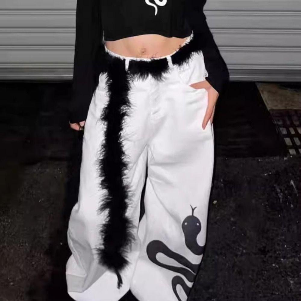 Y2k Long Fur Waist Belt Punk Jeans Belt Vintage Fur Waistband  Decor