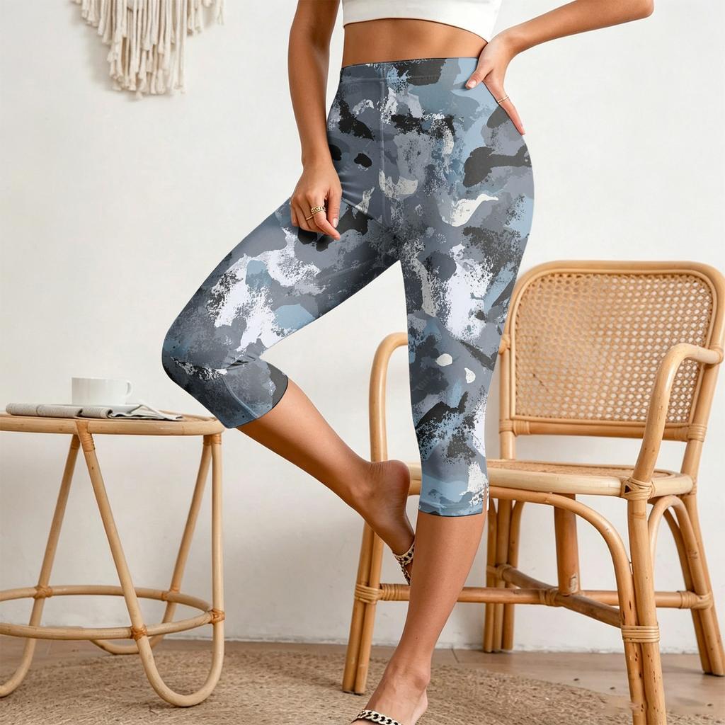 Damen High Waist Caprihose mit elastischem Bund, Slim Fit, lässig, dehnbar, verkürzte Leggings mit seitlichen Schlitzen für den Alltag