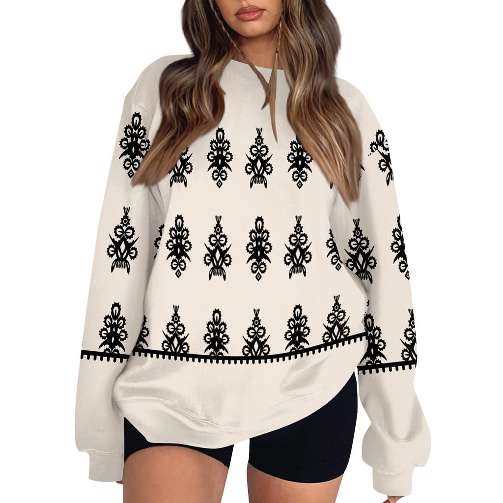 Damskie Topy Damska Bluza z Długim Rękawem Casualowy Okrągły Dekolt Luźny Krój Pulowerowe Polarowe Topy