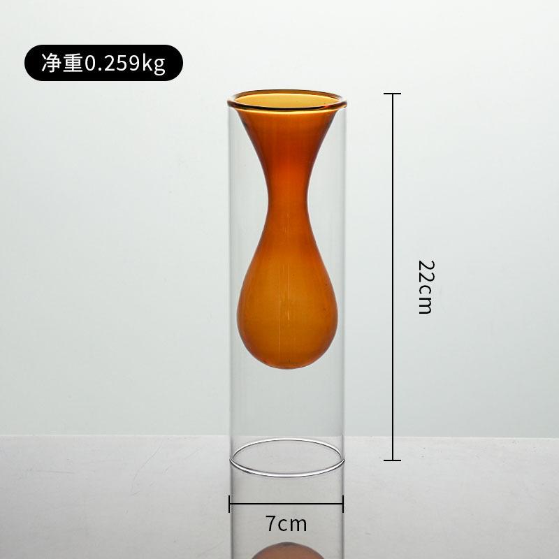 Hot Sell Colored Glass Vase Double Layered Nordic Flameless Rattan Aroma Bottle High Borosilicate Living Room Flower Arrangement