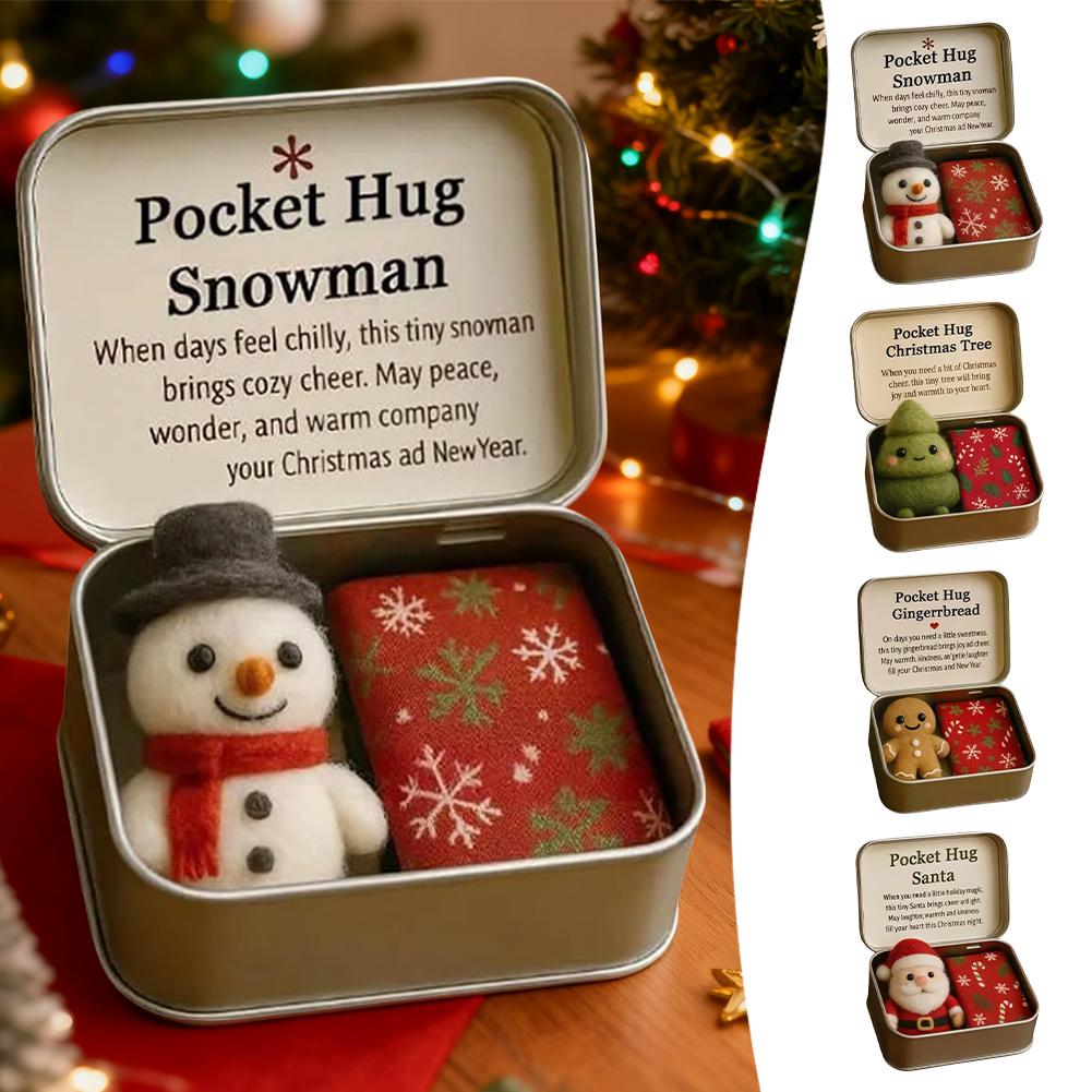 Christmas Pocket Hug Gift Handmade Felt Doll in Box Little Pocket Hug with Gift Card Thoughtful Gift for Friends Family W3E4