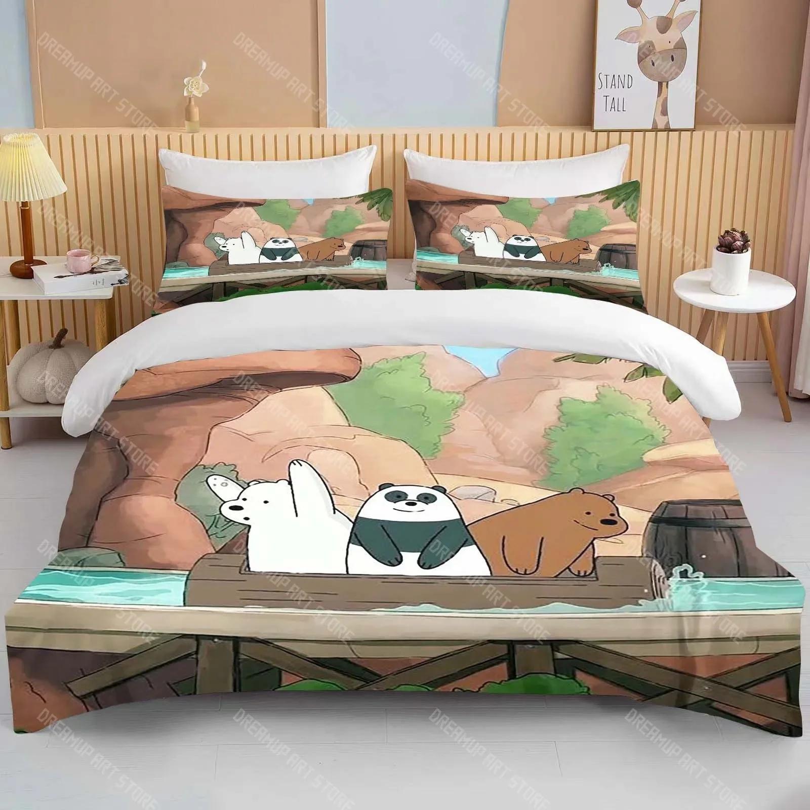 

3d Print Bare Bears Cute Bedding Set Cartoon Anime Duvet Cover Comforter Pillowcase Boys Girls Children Adults King Gift EU Single 90x200cm