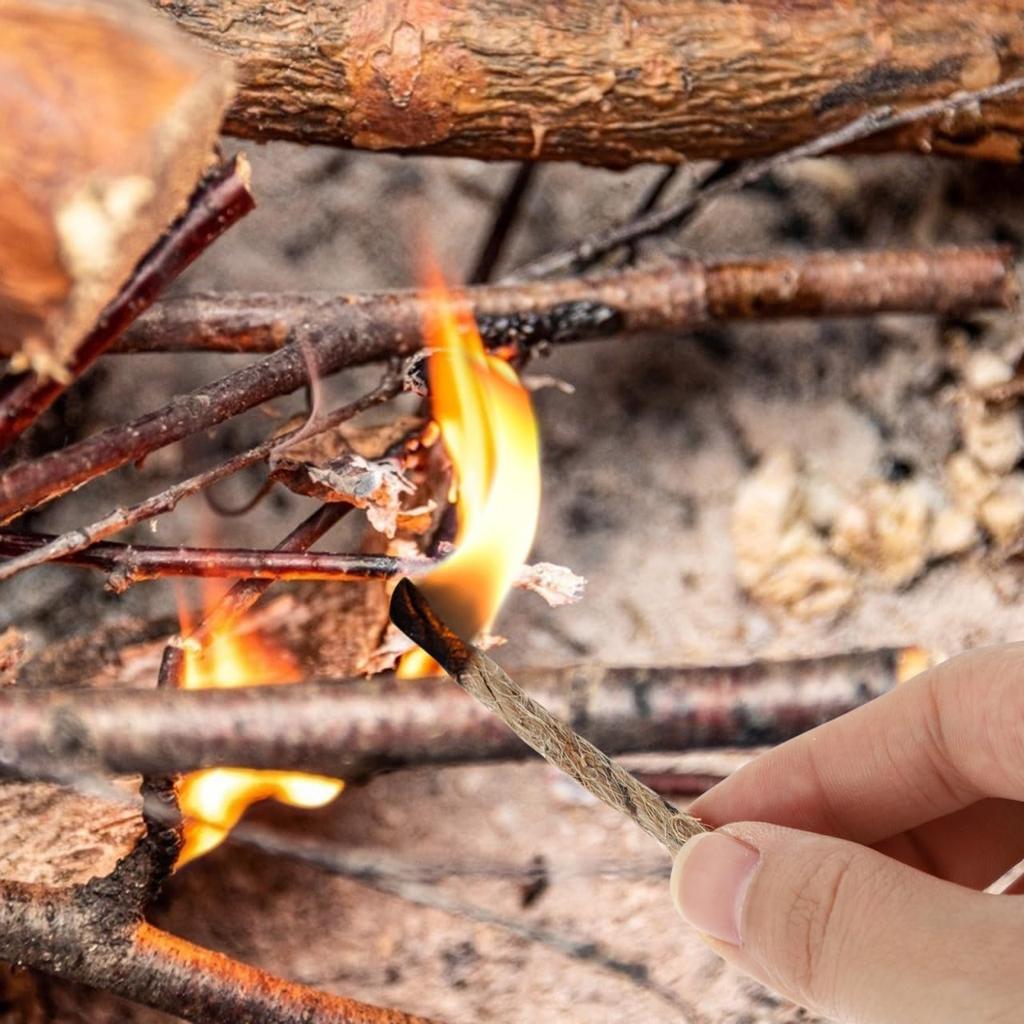 20pcs Outdoor Fire Starter Rope Camping Ignition Hemp Cord for Emergency Fire Lighting Tinder Ropes for Hiking Barbecues Hunting Grilling