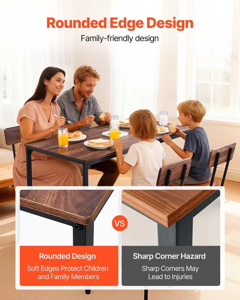 Bar Table, 5PCS 1193.8mm Bars Tables Set, Bar Tables and Chair Set with Rounded Edge Design, Rectangular Pub Table with Four Stools for Living Room,