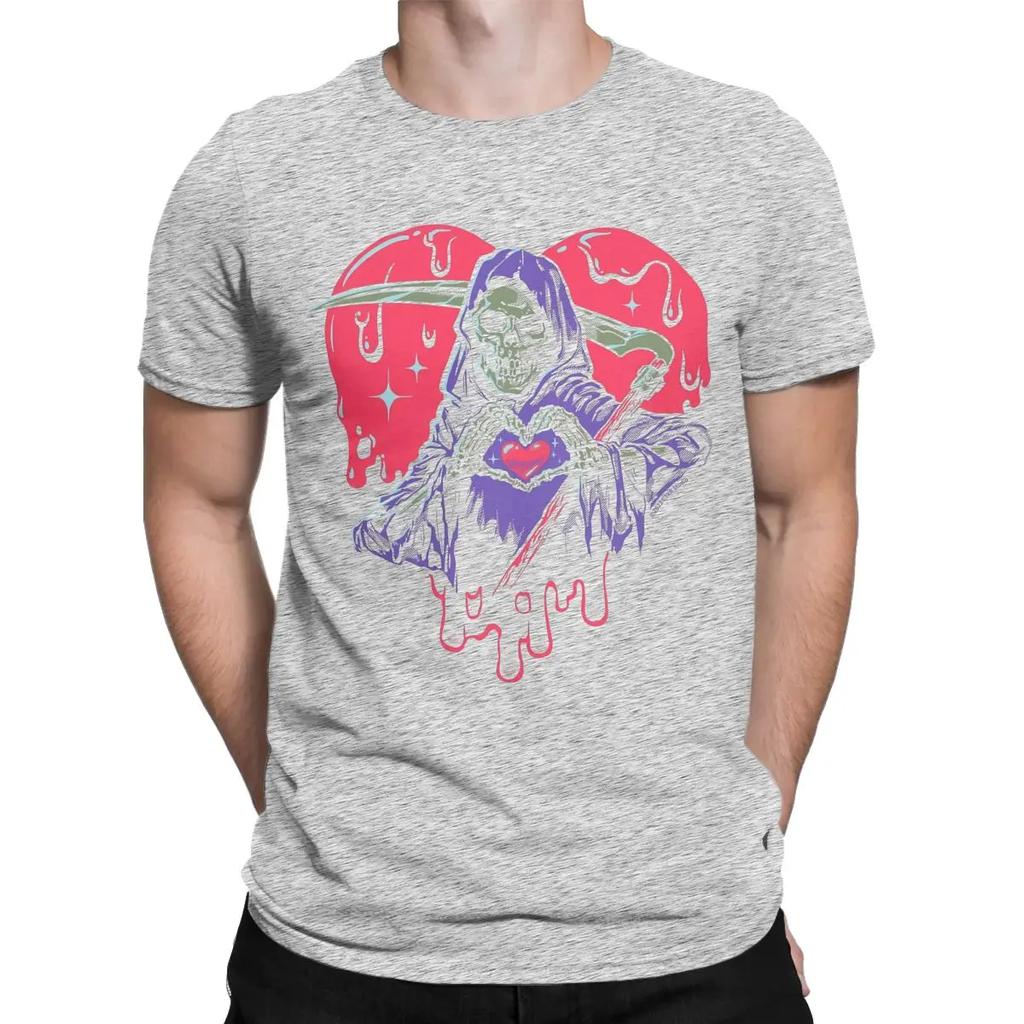 Men's Heart Hands Halloween Skull Grim Reaper T Shirts Cotton Clothes Hipster Short Sleeve O Neck Tee Shirt 4XL   T-Shirts