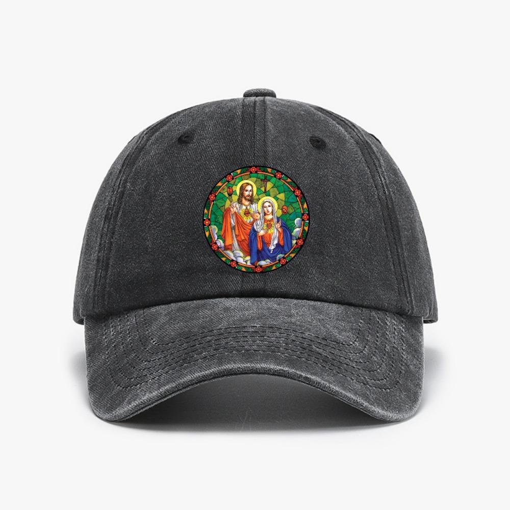 SACRED HEARTS OF JESUS MARY Baseball Cap Unisex Distressed Washed Headwear Outdoor Running Golf hat