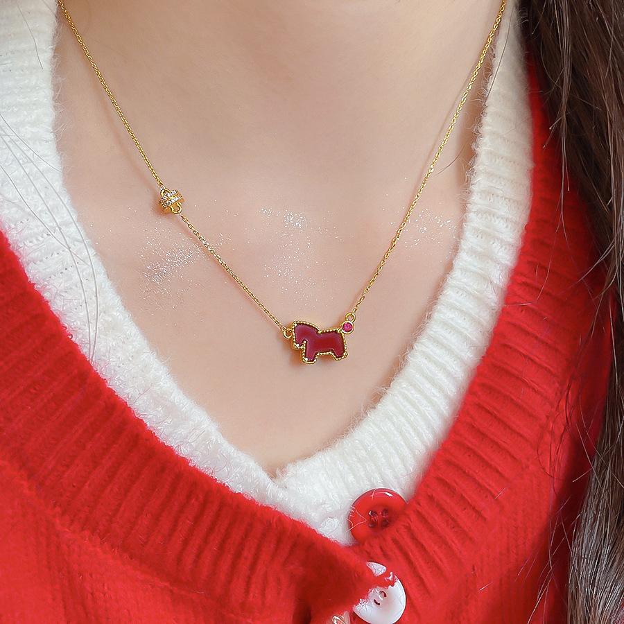 French simple zircon natal year pony pendant necklace accessories women's sweater chain necklace