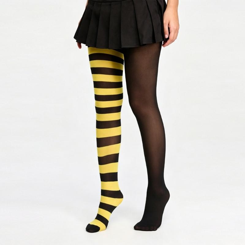 Women's Striped Pantyhose, Full-Length Close-Fitting Stretch Fabric Tights for Halloween Costume Parties, Festivals and Everyday Outfits