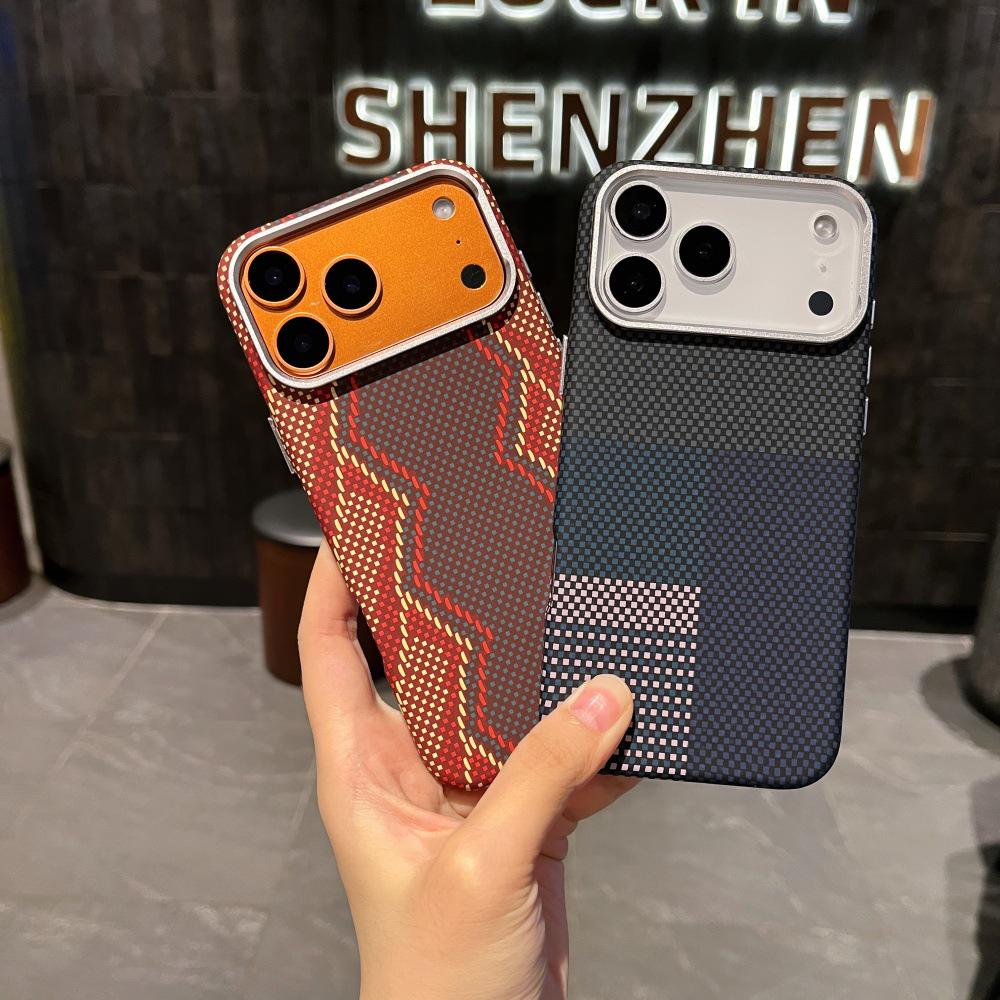 Sunset Golden Mountain Carbon Fiber Magnetic Case for iPhone 17 Pro Max - Full Coverage Metal Lens Protection