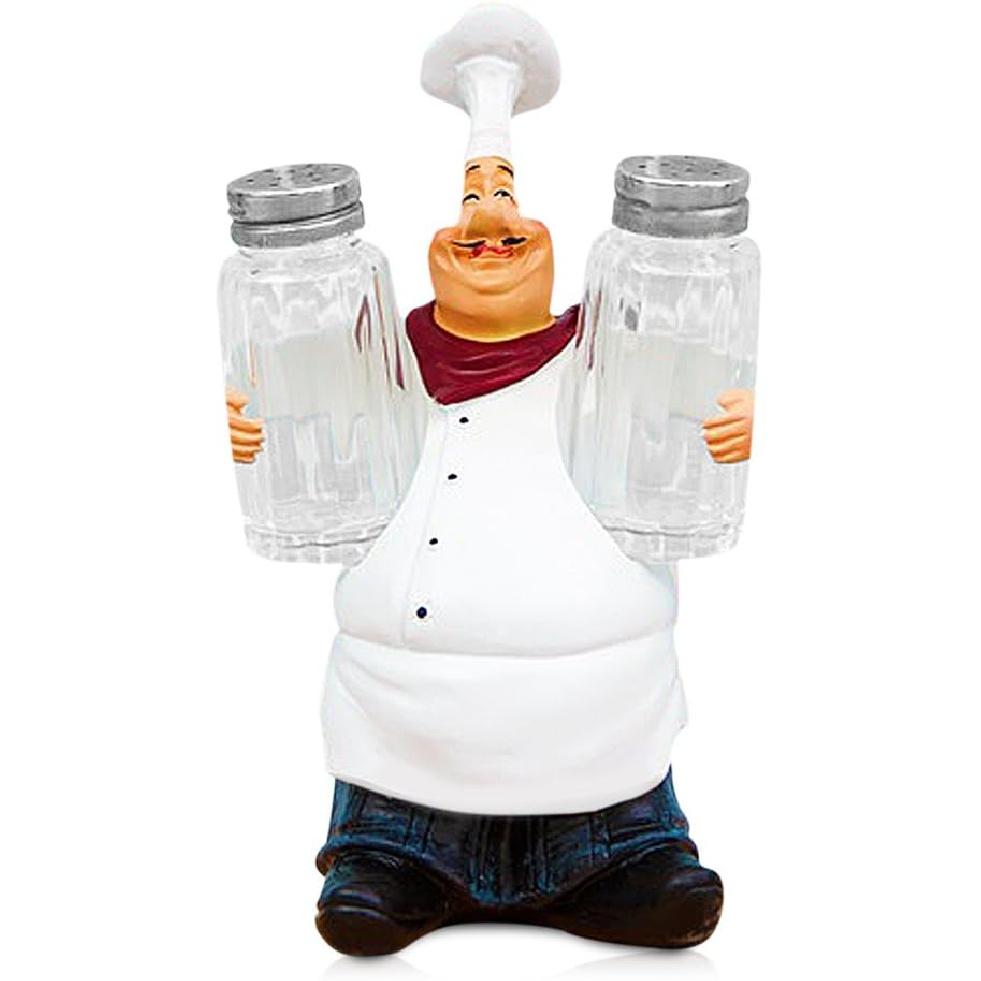 Resin Decorative Ornaments,Kitchen Decor,Cook Statue,French Chef Figurines with Salt and Pepper Shaker Set