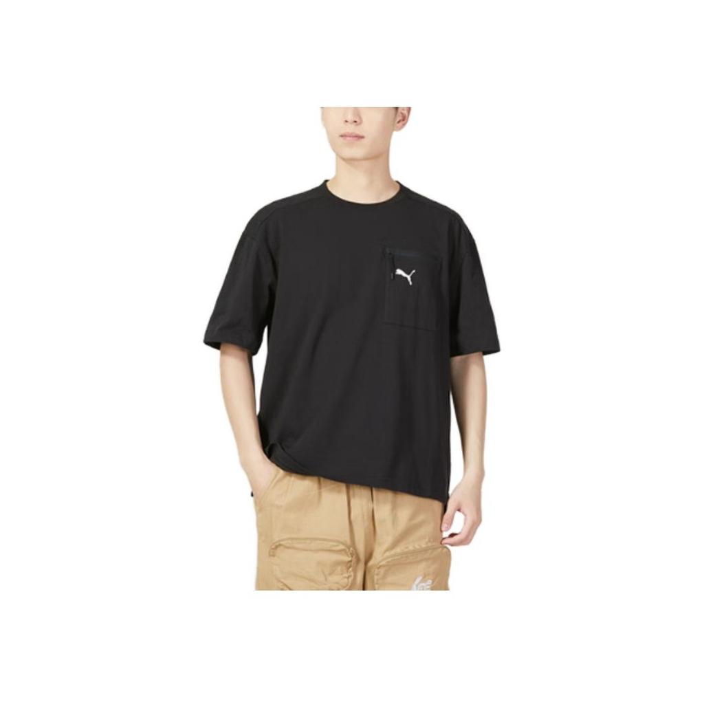 Puma Solid Color Round Neck Pullover Breathable Short Sleeve T-Shirt Men Tops Black 676677-01