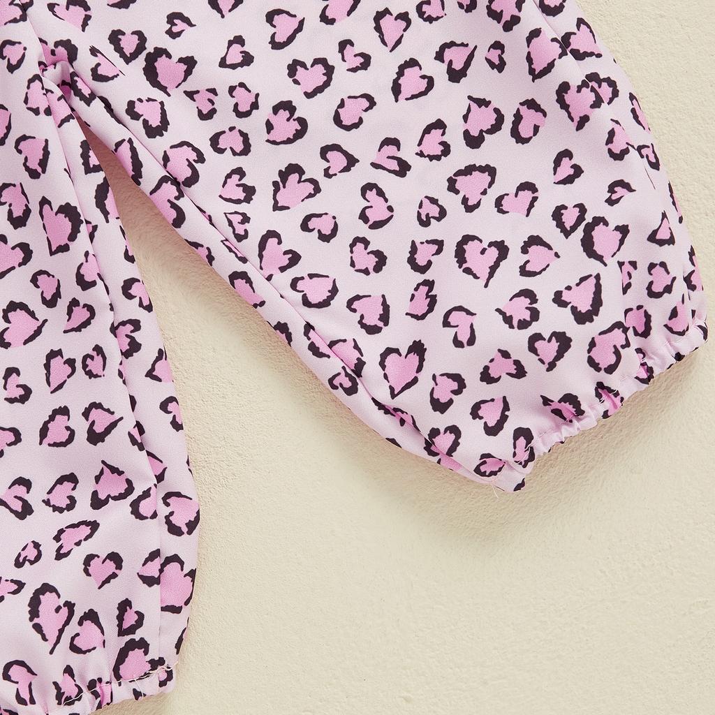 Baby Girls Summer Outfits Short Sleeve Letter Print Romper with Leopard Pattern Belted Pants and Headband