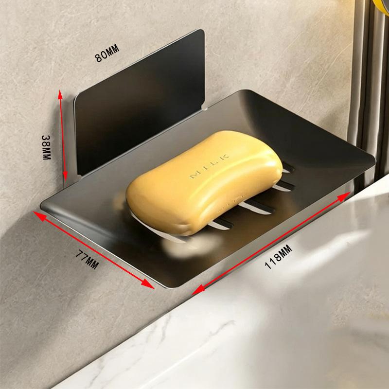 Wall Mounted Soap Dish Shelf No Drilling Adhesive Storage Rack Bathroom Kitchen Organizer with Auxiliary Sticker Durable Easy Installation